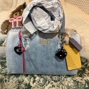 Coach Light Blue Denim Rowan satchel w charms